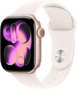 Apple Watch Series 11 [GPS 42mm] Smartwatch with Rose Gold Aluminum Case with Light Blush Sport Band – S/M. Sleep Score, Fitn