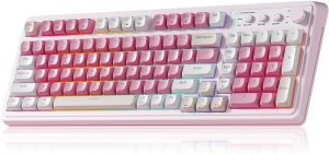 AULA 99 Key Keyboard, Wireless Gaming Keyboard Bluetooth Computer Keyboards Creamy Cute with Number Pad RGB Backlit Tri-Mode
