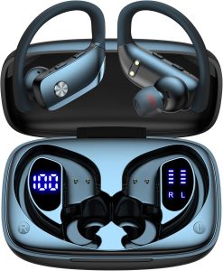 bmani Ear Buds Wireless Earbuds Bluetooth Headphones with 80H Playtime LED Display Case, Over-Ear Hook with Mic, Stereo Sound