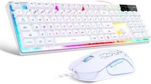 Gaming Keyboard and Mouse Combo, K1 RGB LED Backlit Keyboard, 104 Keys, for PC/Laptop (White)