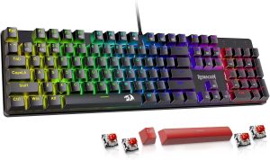 Redragon Mechanical Gaming Keyboard Wired, 11 Programmable Backlit Modes, Hot-Swappable Red Switch, Anti-Ghosting, Double-Sho