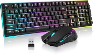 RedThunder K10 Wireless Gaming Keyboard and Mouse Combo, LED Backlit Rechargeable 3800mAh Battery, Mechanical Feel Anti-ghost