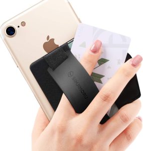 Sinjimoru Phone Grip Card Holder with Phone Stand, Secure Stick on Wallet for iPhone with Kickstand for Table. Sinji Pouch B-