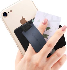 Sinjimoru Phone Grip Card Holder with Phone Stand, Secure Stick on Wallet for iPhone with Kickstand for Table. Sinji Pouch B-