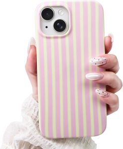 SleekCover Compatible with iPhone 15 Case,Cute Aesthetic Striped Pattern Cover for Women Girls,Soft TPU Shockproof Protective