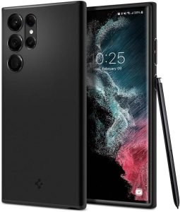 Spigen Thin Fit Case Compatible with Samsung Galaxy S22 Ultra, Black