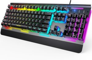 TECKNET Gaming Keyboard, USB Wired Computer Keyboard, 15-Zone RGB Illumination, IP32 Water Resistance, 25 Anti-ghosting Keys,