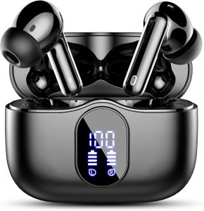 Wireless Earbuds, Bluetooth 5.4 Headphones Bass Stereo, Ear Buds with Noise Cancelling Mic, LED Display in Ear Earphones Clea