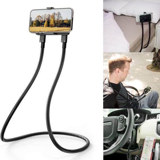 Cell Phone Holder, Universal Mobile Phone Stand, Lazy Bracket, DIY Flexible Mount Stand with Multiple Function (Black)