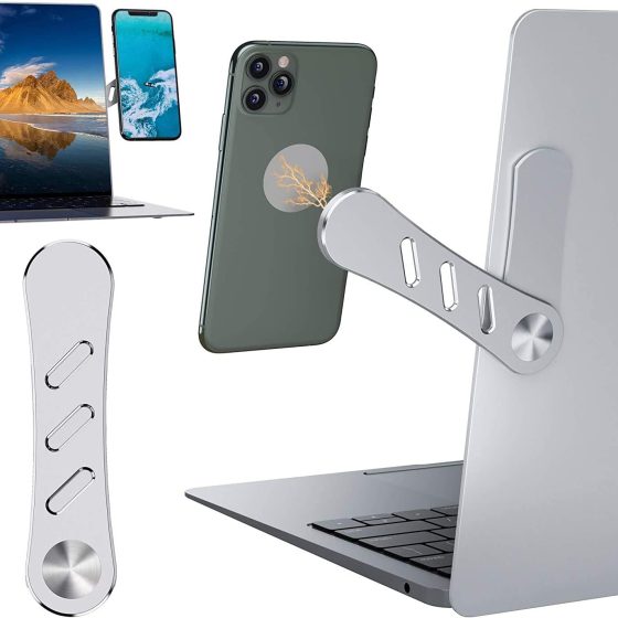 Magnetic Phone Holder, Laptop or Desktop Monitor Side Mount Phone Holder, Slim Portable Foldable Computer Expansion Bra