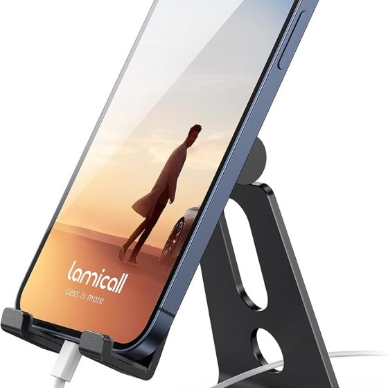 Adjustable Cell Phone Stand, Desk Phone Holder, Cradle, Dock, Compatible with iPhone 17 16 15 14 Air Plus Pro Pro Ma