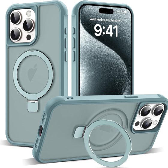 Compatible with iPhone 15 Pro Case with Invisible Magnetic O-Ring Stand Translucent Case for iPhone 15 Pro 6.1" [Compa