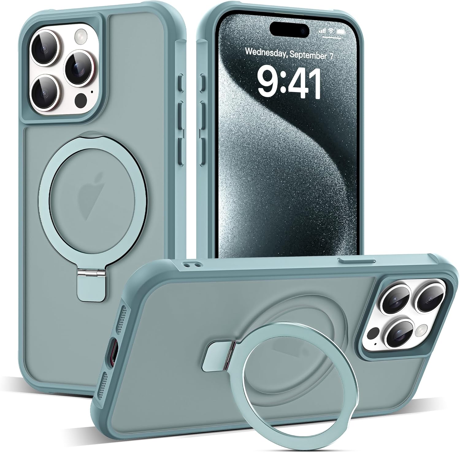Compatible with iPhone 15 Pro Case with Invisible Magnetic O-Ring Stand Translucent Case for iPhone 15 Pro 6.1" [Compa
