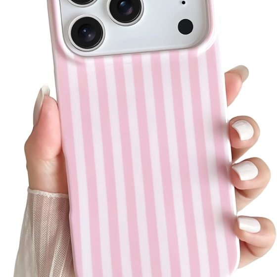 iPhone 17 Pro Max Case Cute Striped Phone Case Soft TPU Slim Shockproof Phone Cover for Women Girls, Pink